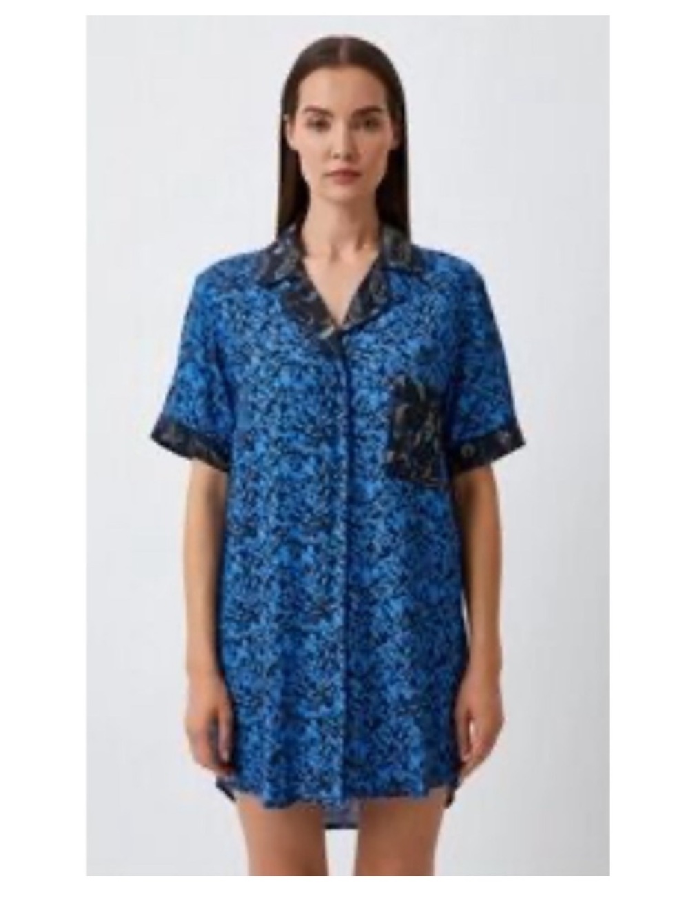 Maaji Resort Button Down Shirt Dress, Blue Black, Women's Size Medium